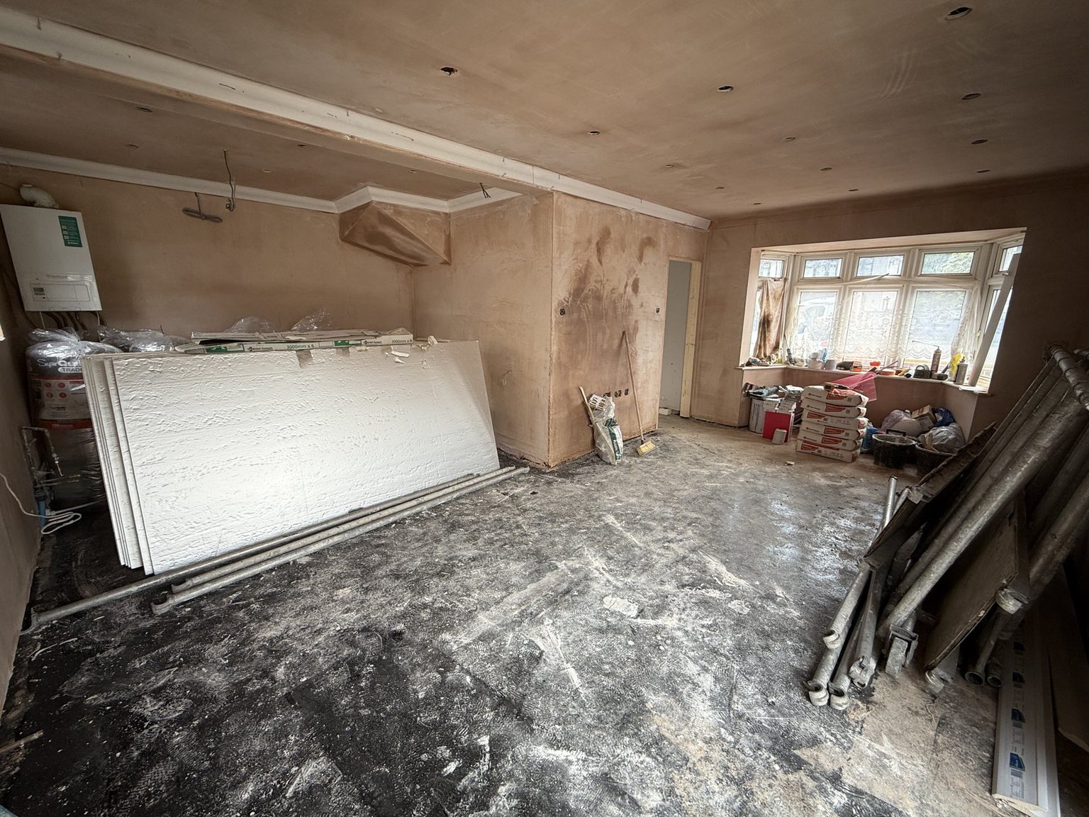 Open-plan room mid-renovation