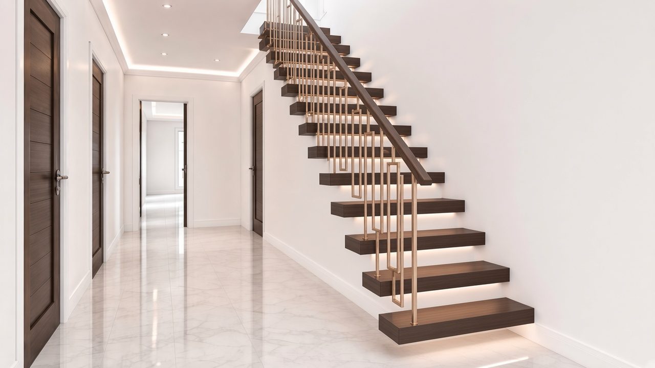 Hallway CGI, finished with a floating stair