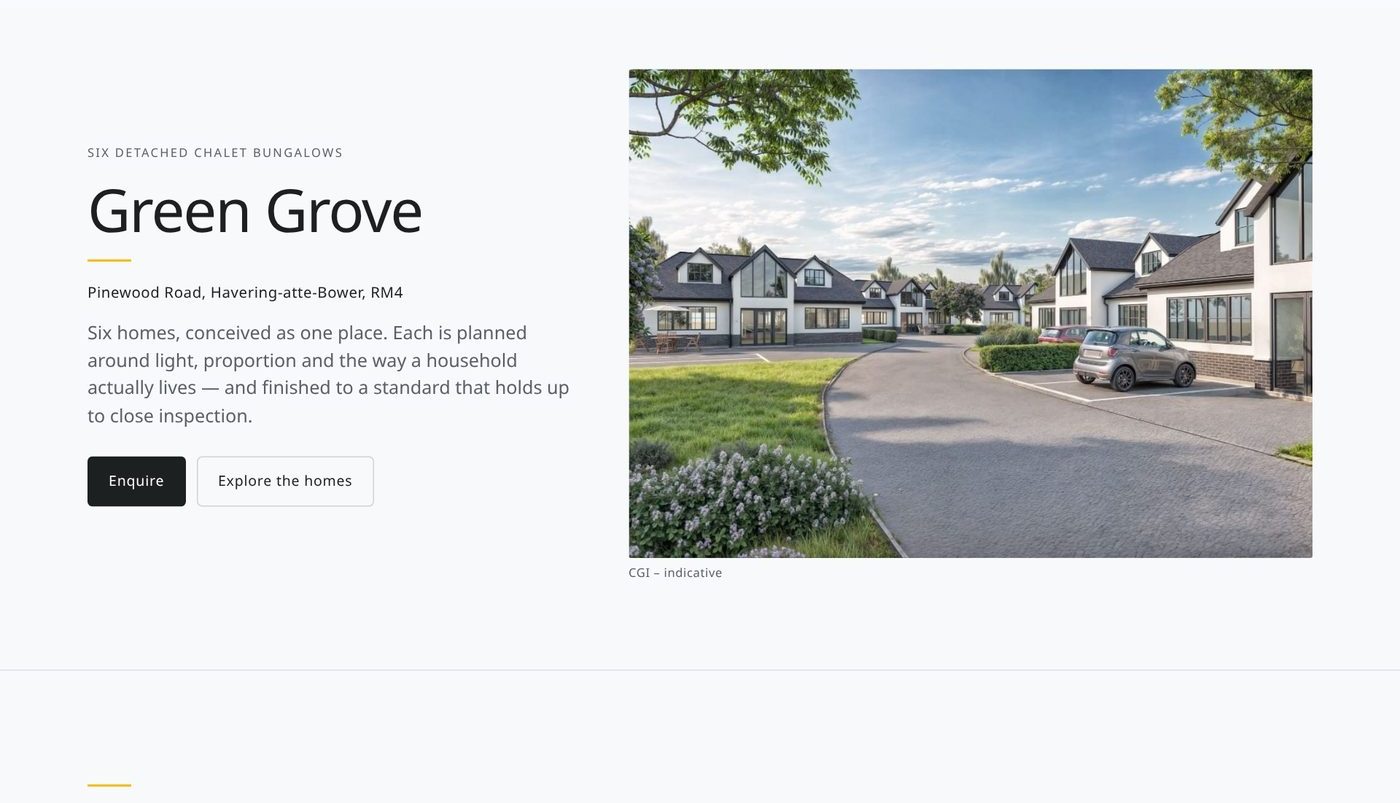 Development website, home page on desktop