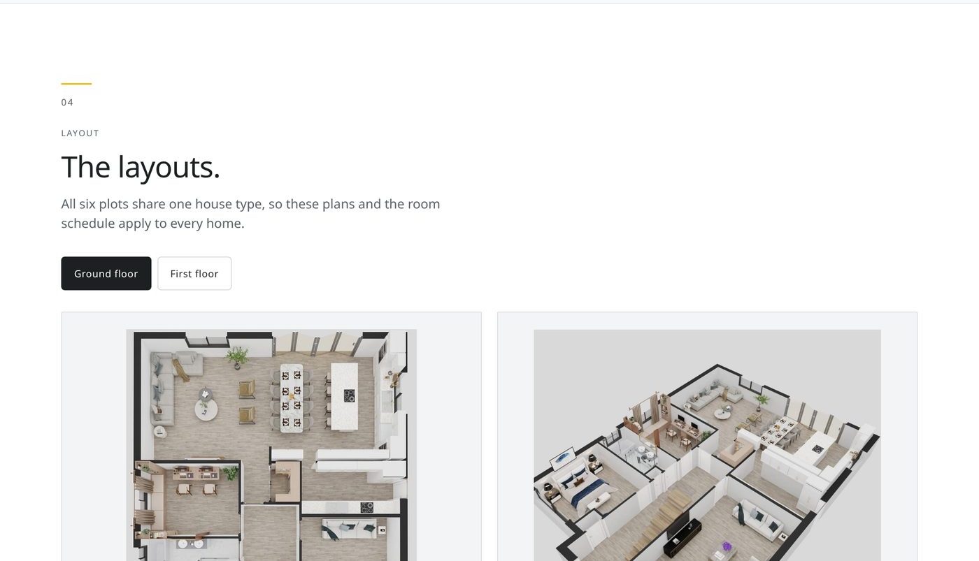 Development website, layouts page on desktop